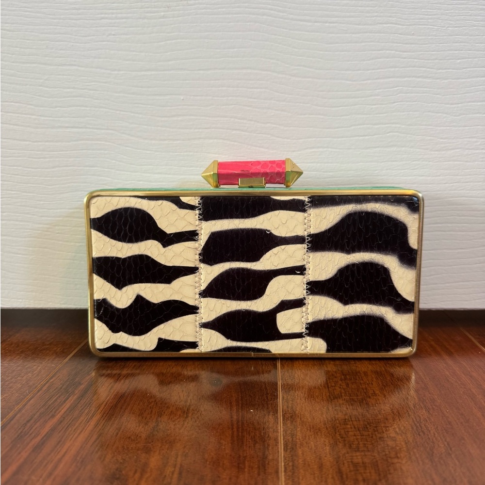 Zebra Print Clutch with Gold Accents